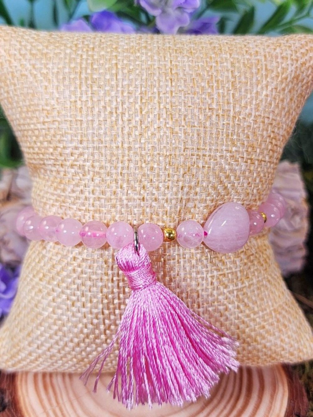 Rose Quartz Heart Tassel Bracelet #16